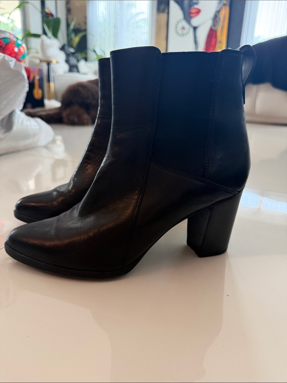 Clarks Black Leather Heeled Chelsea Booties